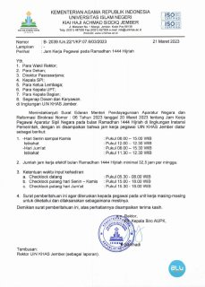 Jam Kerja Pegawai pada  Ramadhan 1444 H